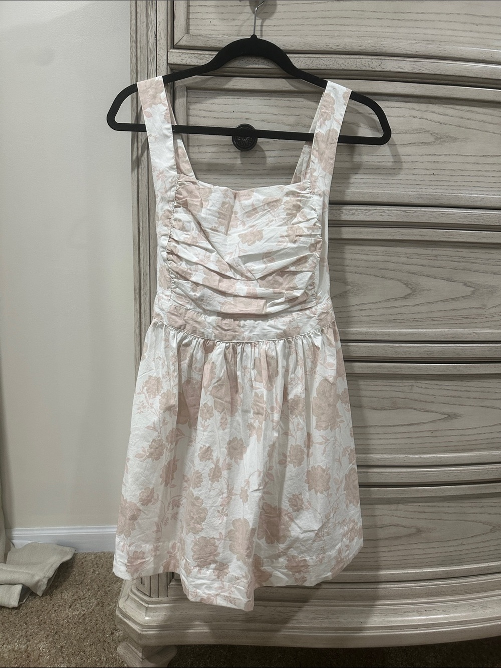 Free People Cream & Blush Floral Square-Neck Mini Dress
